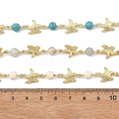 3Pcs 3 Styles Ocean Synthetic Turquoise & Natural Flower Amazonite & Synthetic Turquoise & 304 Stainless Steel Starfish Handmade Beads Chains AJEW-JB01655-03-1