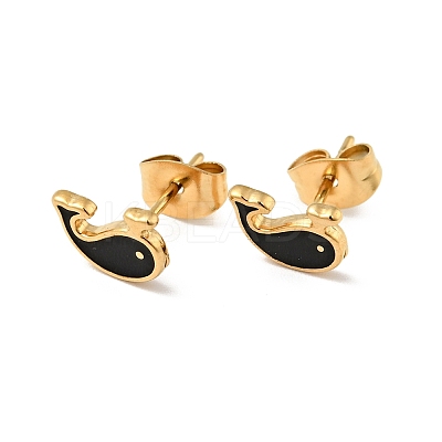 Ion Plating(IP) Enamel Dolphin Stud Earrings with 316 Surgical Stainless Steel Pins EJEW-A081-02G-1