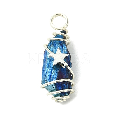 2Pcs Electroplated Natural Quartz Crystal Dyed Copper Wire Wrapped Pendants PALLOY-JF03169-02-1