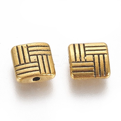 Tibetan Style Alloy Square Carved Stripes Beads LS-TIBEB-5602-AG-LF-1