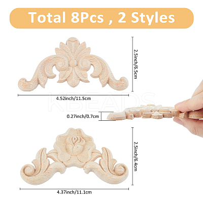 8Pcs 2 Styles Carved Wooden Corner Decoration WOOD-FH0002-28-1
