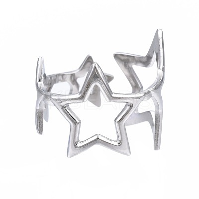 Non-Tarnish 304 Stainless Steel Star Open Cuff Ring RJEW-T023-26P-1