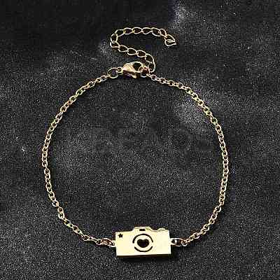 201 Stainless Steel Camera with Heart Link Bracelets BJEW-B128-04G-1