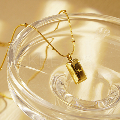 Vintage 304 Stainless Steel Gold Brick Pendant Necklaces for Women's Daily Wear VM2464-1