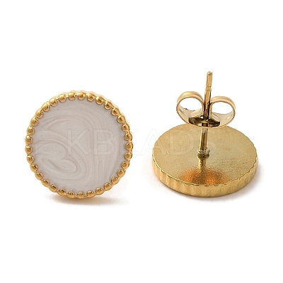 Ion Plating(IP) 304 Stainless Steel Flat Round Stud Earrings EJEW-C114-04C-G-1
