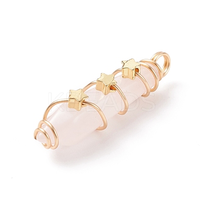 Natural Rose Quartz Pointed Pendants PALLOY-JF01703-02-1