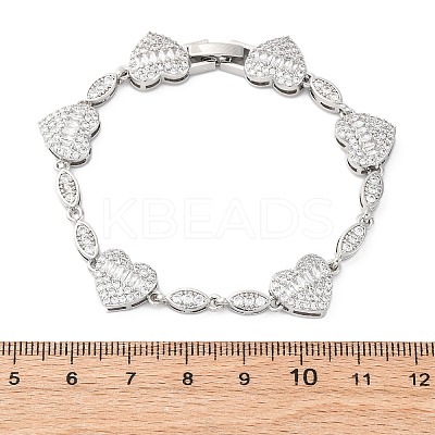 Heart & Horse Eye Brass Micro Pave Clear Cubic Zirconia Link Chain Bracelets for Women BJEW-G740-03P-1