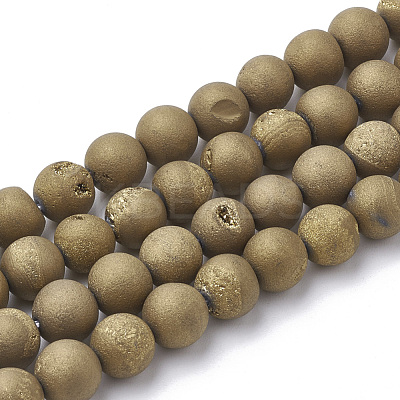 Electroplate Natural Druzy Geode Weathered Agate Beads Strands G-S284-8mm-06-1
