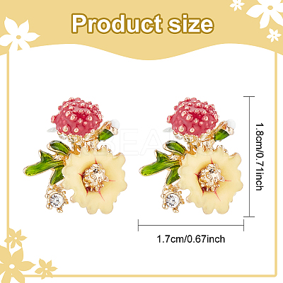 3 Pairs 3 Colors Enamel Flower with Mushroom Stud Earrings with Crystal Rhinestone EJEW-AN0003-07-1