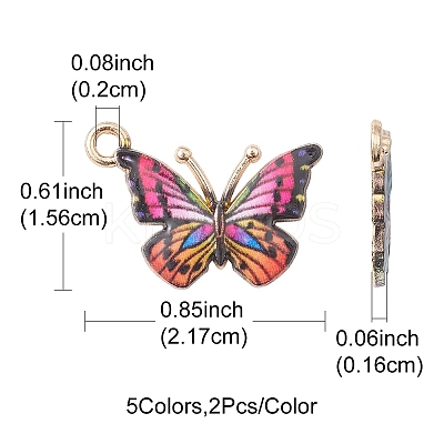 10Pcs 5 Colors Light Gold Alloy Enamel Pendants ENAM-YW0002-78-1