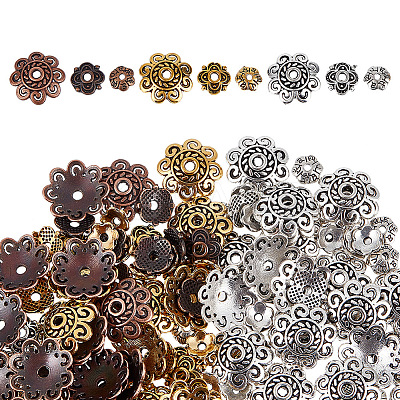 450Pcs 9 Styles  Tibetan Style Alloy Flower Bead Caps TIBE-GO0001-01-1