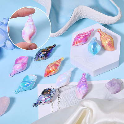 24Pcs 6 Colors UV Plating Iridescent Acrylic Imitation Conch Pendants MACR-CA0001-43-1