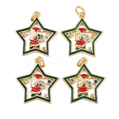 Christmas Themed Brass Micro Pave Cubic Zirconia Pendants X-ZIRC-L101-05G-1