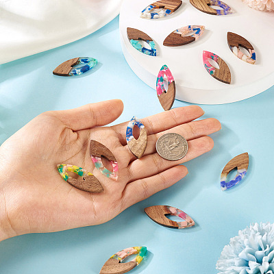 14Pcs 7 Colors Resin and Walnut Pendants FIND-TA0006-36A-1