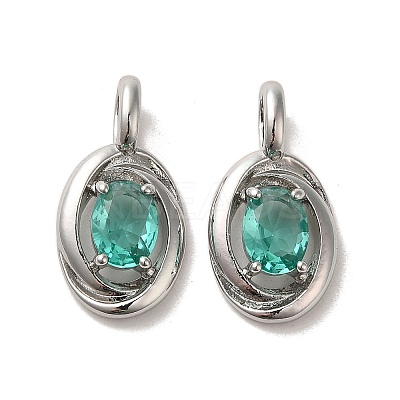 Brass Micro Pave Dark Cyan Cubic Zirconia Pendants KK-H461-02P-1