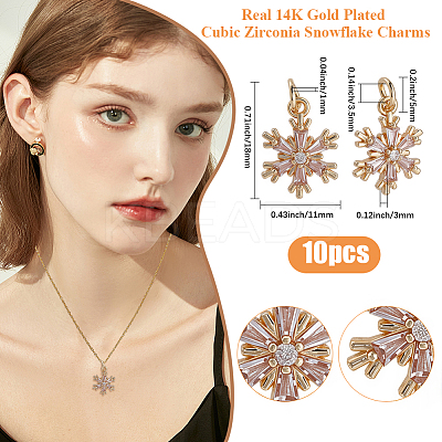 10Pcs Brass Micro Pave Clear Cubic Zirconia Snowflake Pendants KK-BBC0021-78-1