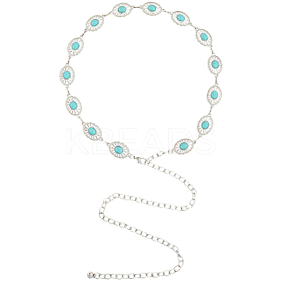 1Pc Alloy with Resin Imitation Turquoise Oval Link Chain Belts AJEW-CY0001-79B-1