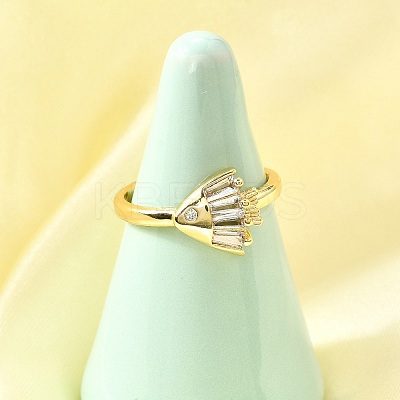 Ocean Theme Brass Micro Pave Cubic Zirconia Cuff Rings for Women LS-RJEW-F184-17D-G-1