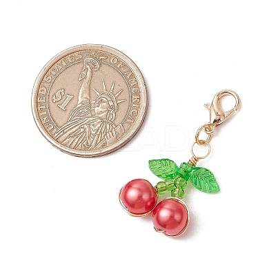 Cherry Copper Wire Wrapped Glass Pearl Pendant Decorations HJEW-JM03024-01-1