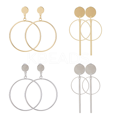 4 Pair 4 Style Round Ring Alloy Dangle Stud Earrings for Women EJEW-FI0002-62-1