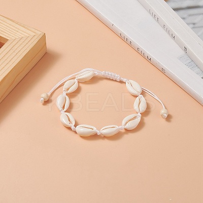 Natural Shell & Synthetic Turquoise Braided Bead Bracelet for Women BJEW-JB09245-02-1