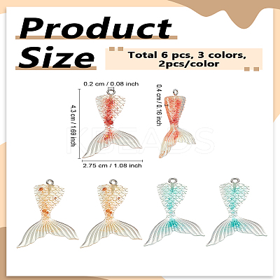 6Pcs 3 Colors Transparent Resin Pendants RESI-LP0001-23-1