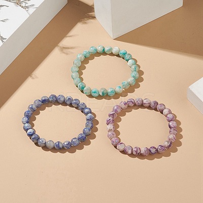 Dyed Natural Selenite Beaded Stretch Bracelet Sets BJEW-JB09200-1