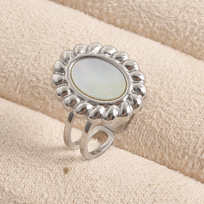 304 Stainless Steel with Natural Shell Cuff Open Rings for Women WI5991-1-1