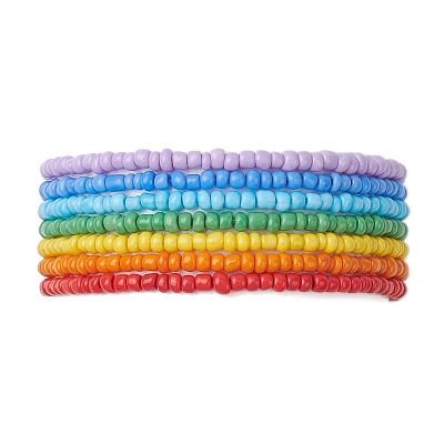 7 PCS Rainbow Style Glass Seed Beads Bracelets Sets for Women BJEW-JB10065-01-1