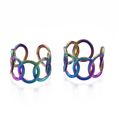 304 Stainless Steel Interlocked Rings Cuff Ring RJEW-N038-085-1