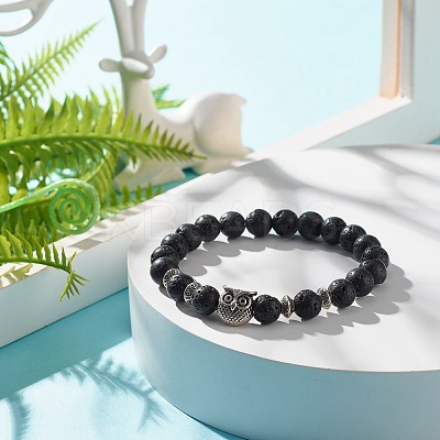Natural Lava Rock Round Beads Stretch Bracelet BJEW-JB07477-1
