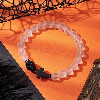 Halloween Skull & Cross Dyed Synthetic Turquoise Bracelets BJEW-JB10852-01-1