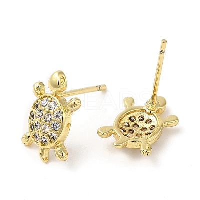 Rack Plating Brass Tortoise Stud Earrings with Cubic Zirconia EJEW-D061-43G-1