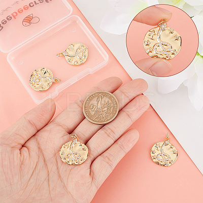 6Pcs Brass Micro Pave Clear Cubic Zirconia Pendants KK-BBC0004-78-1