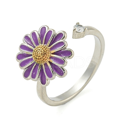 Daisy Enamel Rotatable Cuff Rings for Women RJEW-M016-05P-1