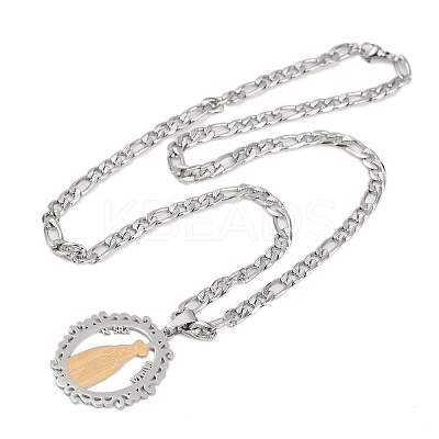 Ring with Virgin Mary 201 Stainless Steel Pendant Necklaces for Men Women NJEW-K283-23G-1