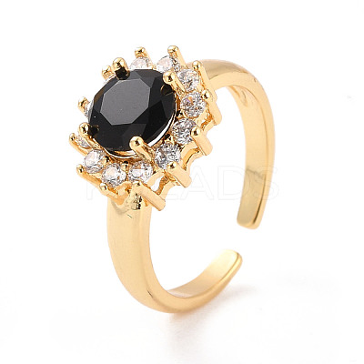 Cubic Zirconia Flat Round Open Cuff Ring RJEW-C024-09G-1