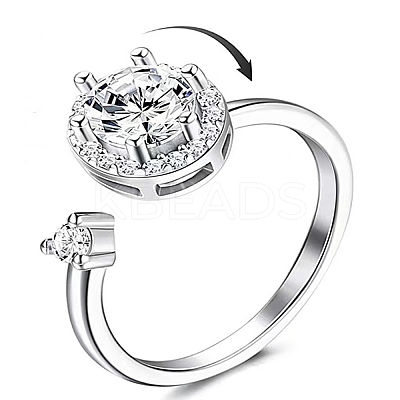 Cubic Zirconia Rotating Open Cuff Ring MATO-PW0001-061P-03-1
