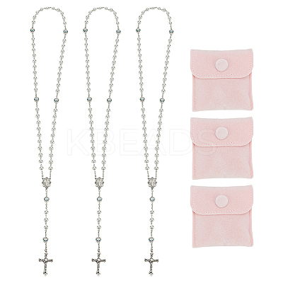 3Pcs 3 Colors Imitation Pearl Rosary Bead Necklaces NJEW-GO0001-17-1
