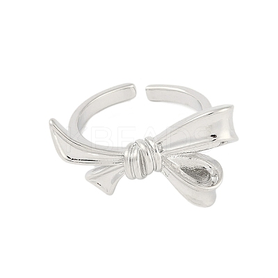 Bowknot Brass Open Cuff Ring for Women RJEW-M176-01A-P-1