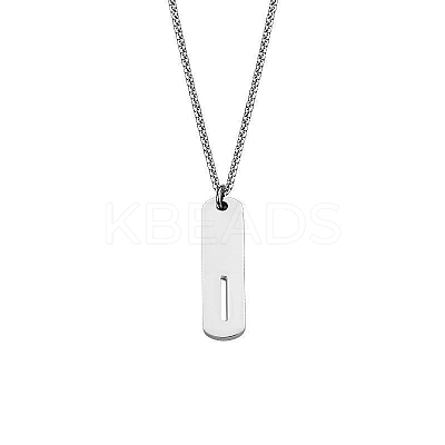 304 Stainless Steel Rectangle with Laser Cut Initial Pendant Necklaces FS-WG71FEF-13-1