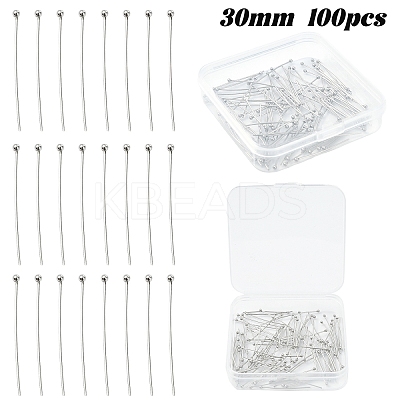 100Pcs 304 Stainless Steel Ball Head Pins STAS-YW0002-90-1