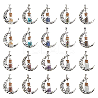 20Pcs 10 Styles Mixed Gemstone Chip Glass Bottle Pendants PALLOY-DC00006-1
