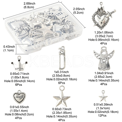 40Pcs 7 Styles Tibetan Style Alloy Pendants FIND-FS0004-31-1
