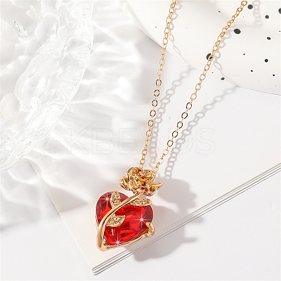 Valentine's Day Heart & Rose Zinc Alloy Ruby Rhinestone Pendant Necklaces for Women FS-WG5EA65-01-1