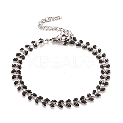 Enamel Wheat Link Chains Bracelet BJEW-P271-02P-1