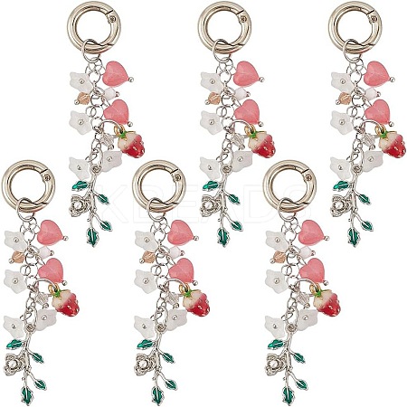 6Pcs Leaf Alloy Enamel & Acrylic & Glass Bookmark Pendant Decoration HJEW-SC0001-83-1