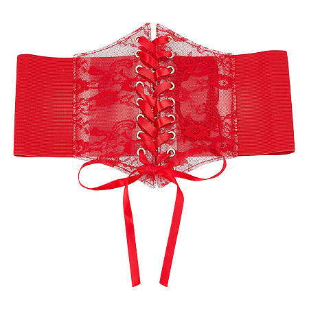 PVC Lace Up Elastic Corset Belts with Polyester Ribbon for Women AJEW-WH0678-79A-1
