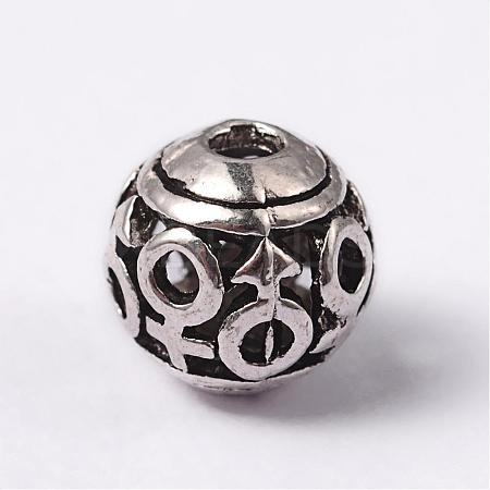 Round with Gender Sign Tibetan Style Alloy Hollow Beads TIBEB-YC-45847-AS-1