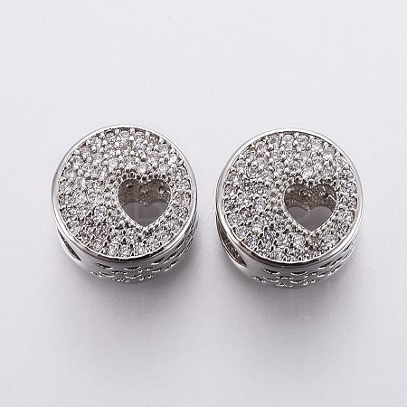 Brass Micro Pave Clear Cubic Zirconia Flat Round European Beads OPDL-P001-42-1